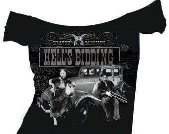 Womens "Hell's Bidding" Bonnie and Clyde off shoulder Tee