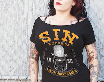 Sin Records Off Shoulder Tee