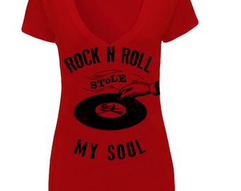 Rock N Roll Stole My Soul V-neck Tee