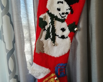 Fuchsia snowman Christmas stocking hand knit by Anasniftyknits on Etsy