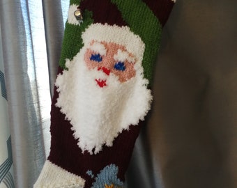 Fuchsia snowman Christmas stocking hand knit by Anasniftyknits on Etsy