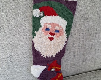 Pruim, blauwe ogen Kerstman, kerstsok, handgebreid door Anasniftyknits op Etsy