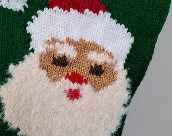 Klimop groene, bruine ogen Kerstman, kerstsok, handgebreid door Anasniftyknits op Etsy