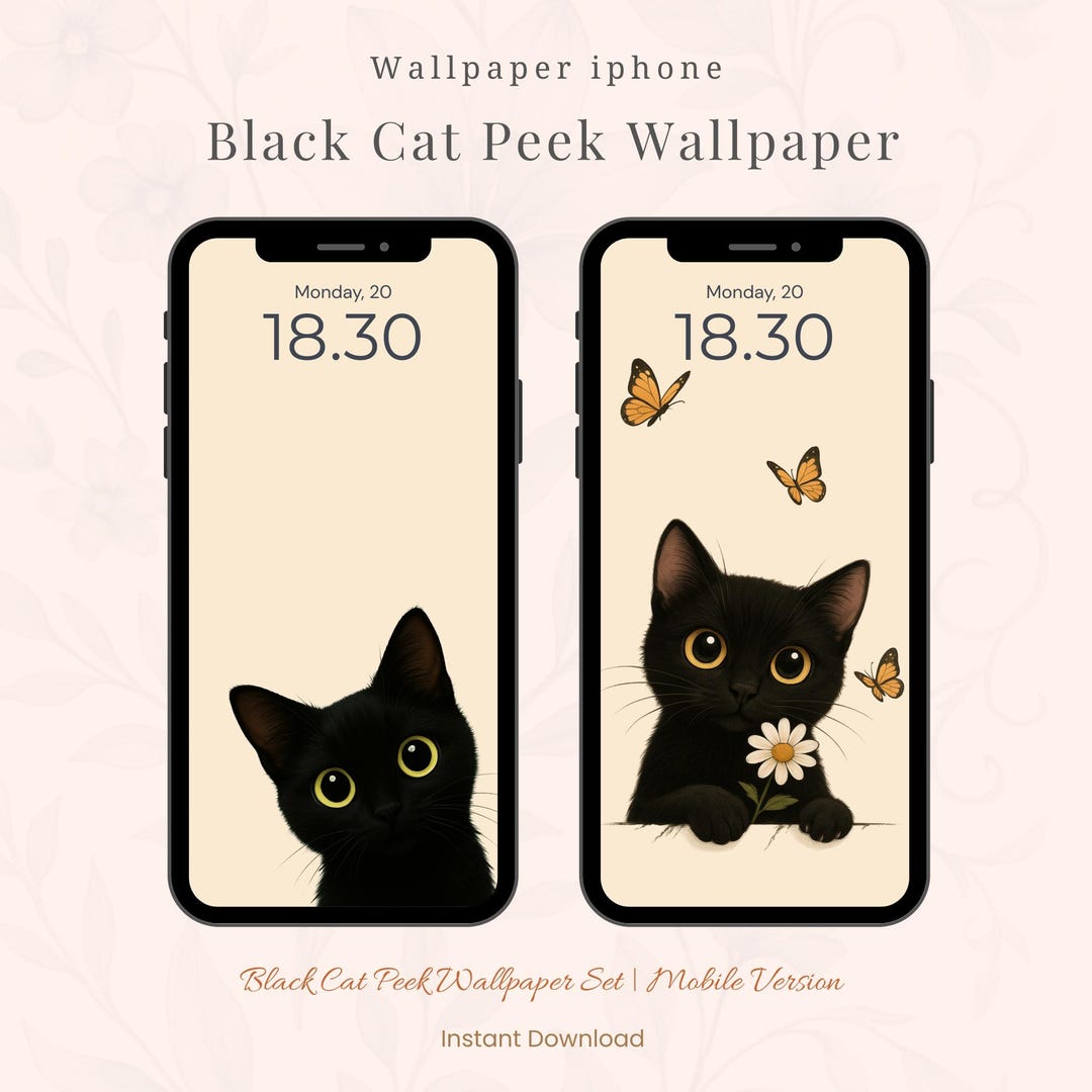 Black Cat Peek Wallpaper Set | Minimal Cute Cat iPhone Wallpapers ...