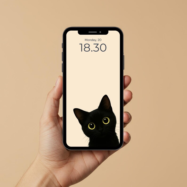 Black Cat Peek Wallpaper Set | Minimal Cute Cat iPhone Wallpapers ...