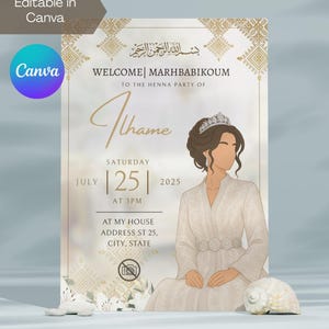 Invitation numérique Canva modifiable pour cérémonie de henné marocain beige doré | Rhenni | Invitation Mehndi | Laylat Al Henna | Gecesi en Chine