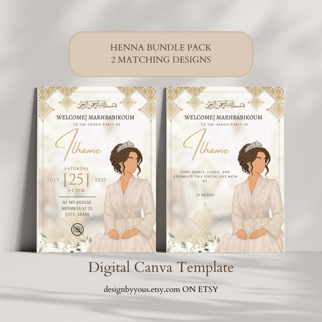 Editable Gold Moroccan Henna Party Night Canva Bundle Pack Invitation Table  Card | Rhenni | Mehndi Invite | Laylat Al Henna | Kına Gecesi - Etsy ..., image size:1080x1080