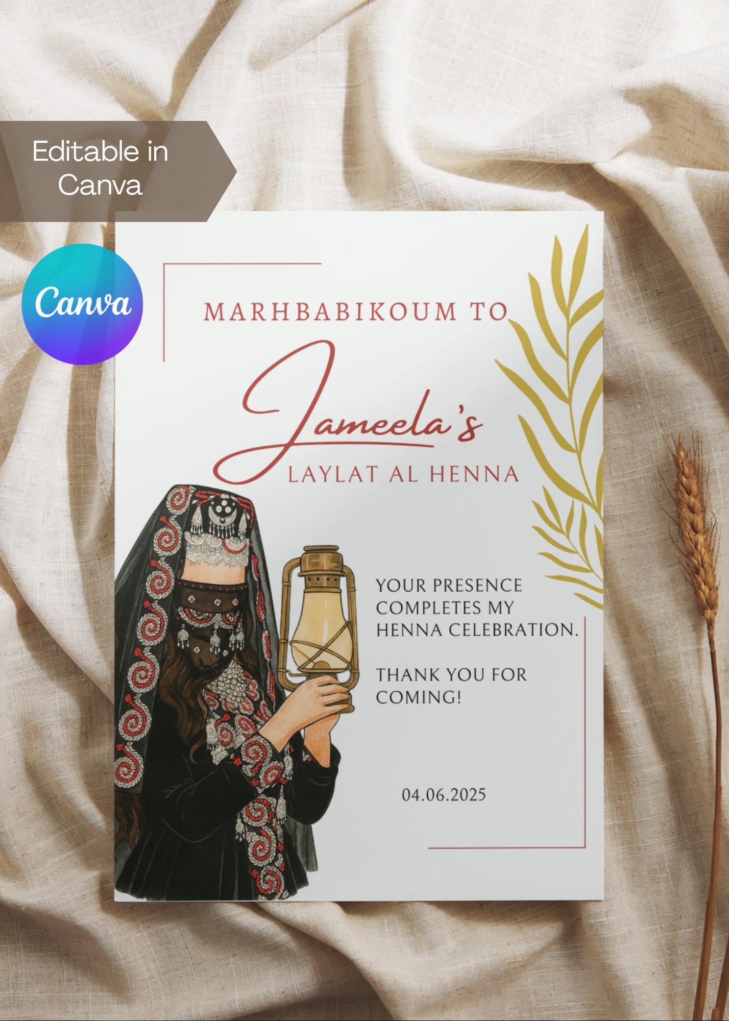 Editable Red Yemeni Henna Party Night Ceremony Black Gold Invitation |  Laylat Al Henna Rhenni Mehndi Invite | Canva Template | Marhbabikoum - Etsy, image size:1428x2000