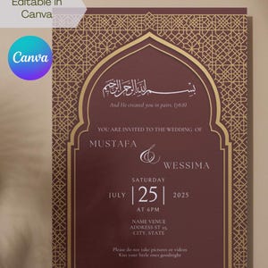 Invitation de mariage islamique rouge modifiable Nikkah Henna | Téléchargement numérique | Modèle Canva | Carte de mariage musulmane | Invitation Bismillah