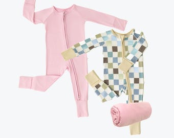 Luxury Baby Shower Gift Set | Bamboo Newborn Essentials | Soft Baby Pajamas & Stretchy Swaddle Set