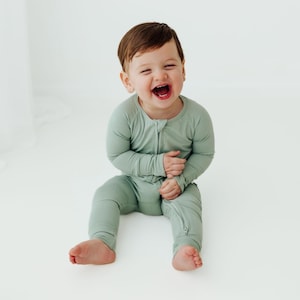 Frosted Sage Bamboo Baby Sleeper | Soft Zippered Footie Pajamas | Gender Neutral Newborn Outfit