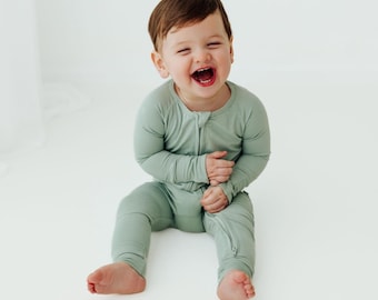 Frosted Sage Bamboo Baby Sleeper | Soft Zippered Footie Pajamas | Gender Neutral Newborn Outfit