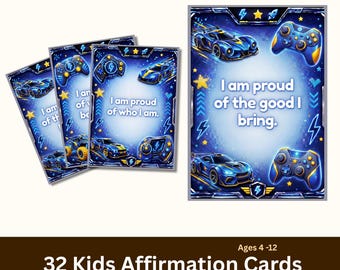 Boys Affirmation Cards Printable | Gaming Theme | 32 Confidence & Self-Worth Cards | Kids Power Pack 01 | Ages 4-12 | Digital Download PDF