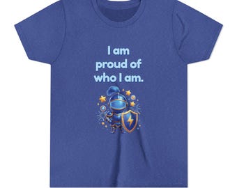 Kids Affirmation Shirt | I Am Proud Of Who I Am | Confidence Tee for Boys and Girls | Positive Youth Shirt | Self-Worth | Kids Pack 01