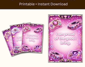 Girls Affirmation Cards Printable | Gaming Theme | 32 Confidence & Self-Worth Cards | Kids Power Pack 01 | Ages 4-12 | Digital Download PDF