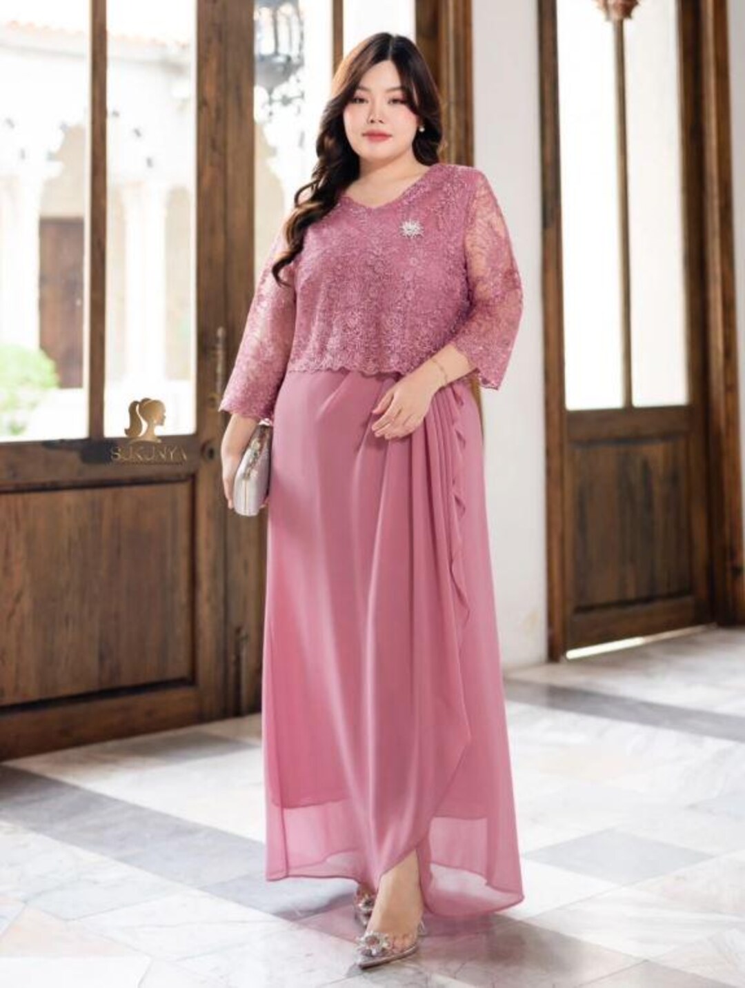 lace top chiffon skirt dress Luxury Boho Two-piece Long Sleeve Wedding Dress Lace Top Chiffon Skirt
