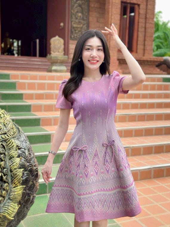 dress thai silk Thai Silk Dress La Na, Purple