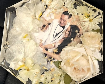 Bloque de resina para conservar ramos de novia – Recuerdo floral personalizado – Regalo de aniversario – Flores conmemorativas
