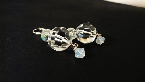Vintage Crystal AB Bead Silver Plated  Earrings