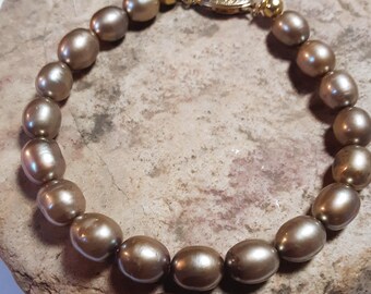 Real Pearl Gold Bracelet with Fish Hook Clasp