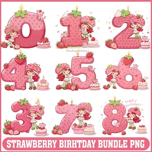 Birthday Strawberry Bundle Png, Happy Birthday Png, Cartoon Strawberry 80s Png, Strawberry And Friends Png, Berry Sweet Girl Cartoon Kids