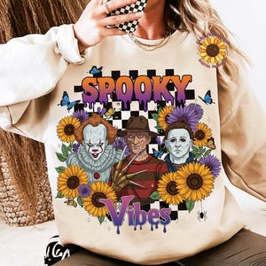 Spooky Vibes Png, Retro Halloween Png, Horror Movies Png,  Boho Floral Halloween Png, Killer Series Png, Halloween Horror Characters Png