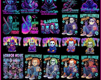 Neon Horror Halloween Bundle Png, Retro Halloween Png, Horror Movies Png, Horror Characters Png, Happy Halloween Png, Neon Halloween Png