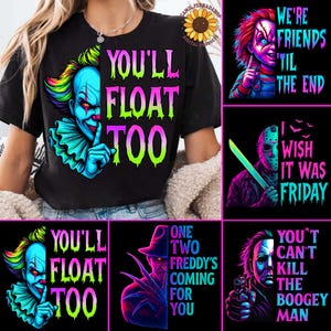 Neon Horror Halloween Bundle Png, Retro Halloween Png, Lustiges Kürbis Halloween, Neon Horror Charaktere Png, Horrorfilme Png, Halloween Png