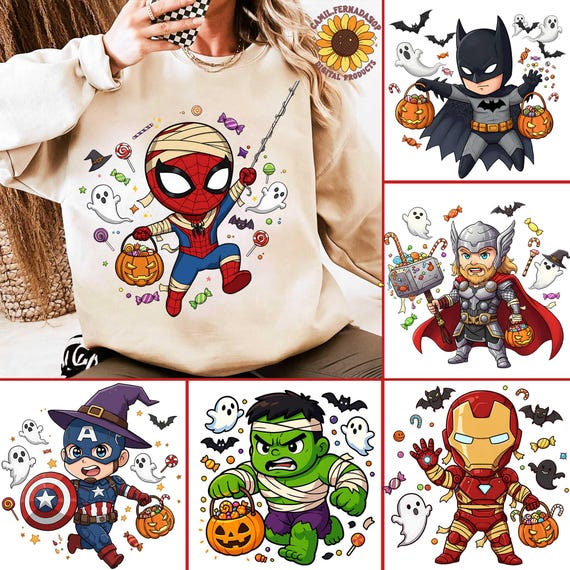 Super Halloween Heros 2025 Bundle Png, Retro Halloween Png, Cute Super Spooky Cartoon Png, Trick Or Treat Png, Spooky Season Png, Png Trend