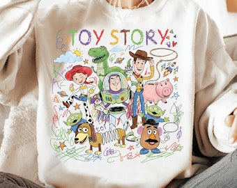Cartoon Toys Friends Crayon Doodle Art Bundle, Kids Movie Characters Clipart Design, Retro Playroom Tshirt Sublimation Digital Download PNG