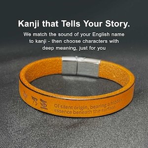 Anniversary Gift for Him – Personalized Kanji Leather Bracelet with Hidden Meaning (B)