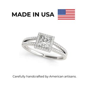Cushion Cut Lab Diamond Engagement Ring / D VVS1 IGI Certified / Halo Split Pavé Ring / 14K 18K Gold Bridal Ring