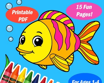 Libro para colorear bajo el mar / Animales del océano imprimibles / Descarga digital para niños / Páginas de actividades para niños pequeños / 15 páginas