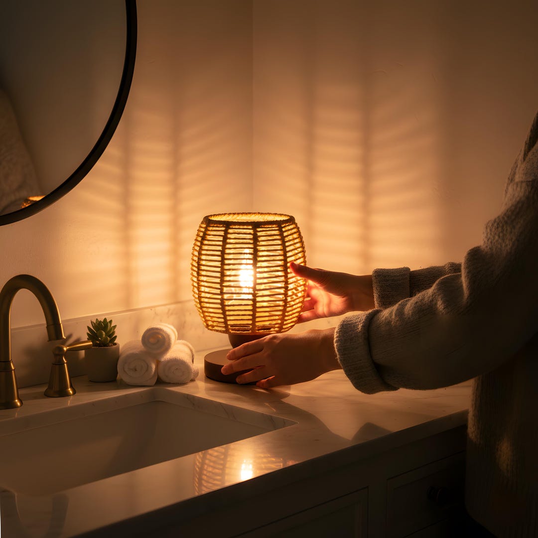 Small Ratten Bedside Lamp Rattan Table Lamp Boho Bedside Light Small Bamboo Woven LED Nightstand ...