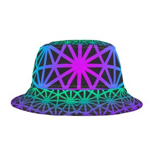 Vibrant Geometric Bucket Hat, Trendy Summer Accessory, Beach or Festival Hat, Retro Style Headwear, Fashion Statement Item