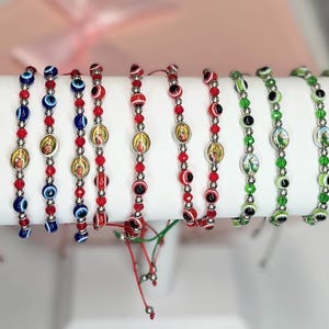 Adjustable Evil Eye Our Lady of Guadalupe & Saint Jude String Bracelet / Pulcera Mal de Ojo Virgen de Guadalupe y San Judas Tadeo MultiColor