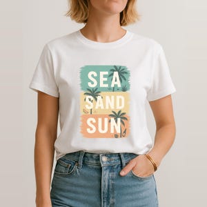 Chic Beach Vibes T-Shirt, Summer T-shirt, Casual Tee, Gift for Beach Lovers, Vacation Apparel, Sea Sand Sun Design