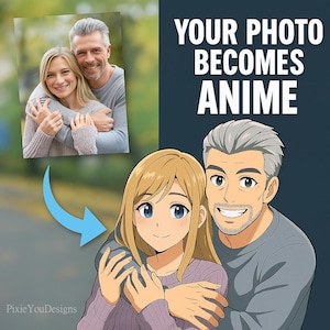 Custom Portrait from Your Photo | Anime, Cartoon, Pixar, or Fantasy Style Digital Art for Couples, Families, Pets | Gift, Birthday, Holiday