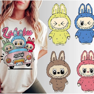 Camiseta Labubu, linda camiseta gráfica de muñecas de dibujos animados, colorida camiseta estilo anime chibi, regalo para niños, camiseta con personajes kawaii de Labubu
