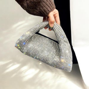 Bolso de mano con brillantes diamantes de imitación, hecho a mano, con cristales, de lujo, para noche, para mujer, regalo para ella