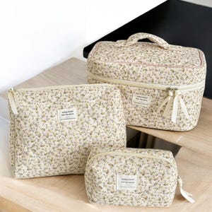 Sac à cosmétiques matelassé floral vintage grande capacité organisateur de maquillage de voyage pochette cadeau pour femme