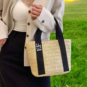 Bolso de playa de paja personalizado con letras personalizadas, bolso de verano para mujer, regalo de vacaciones para ella