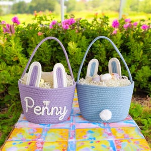 Personalisierter Baumwolle Osterkorb Benutzerdefinierte Baby Name Eiersuche Hase Geschenkkorb