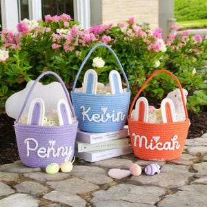 Personalisierter Baumwolle Ostern Korb Benutzerdefinierte Baby Geschenkkorb mit Namen Bunny Egg Hunt Korb für Kinder