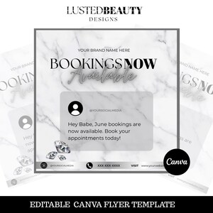 DIY Booking Flyer, Appointments Available, Bookings Open, Lashes, Makeup, Nails, Hair, Canva Template, Book Now Appointments