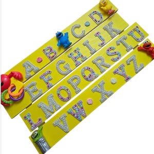 Handmade Sesame Street ABC Wall Sign: Glittery Nursery Decor