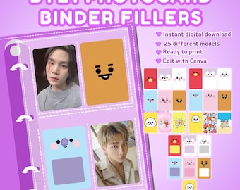 BT21 25 Set of Photocard Fillers – Aesthetic Printable Fillers + Editable Canva Template (Ready to Print) kpop freebie bts binder filler