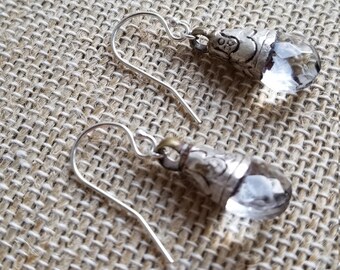 Tiny Quartz Drop Earrings, Mini Tribal Crystal Earrings, Minimalist Boho Stone Dangles, Small Tibetan Quartz Earrings, Small Boho Earring