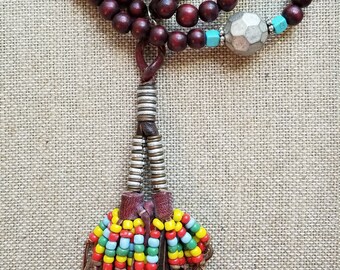 Western Leather Tassel Necklace, Southwestern Tassel Necklace, Cowgirl Tassel Necklace, Tribal Necklace, Ethnic Necklace, Rodeo Necklace