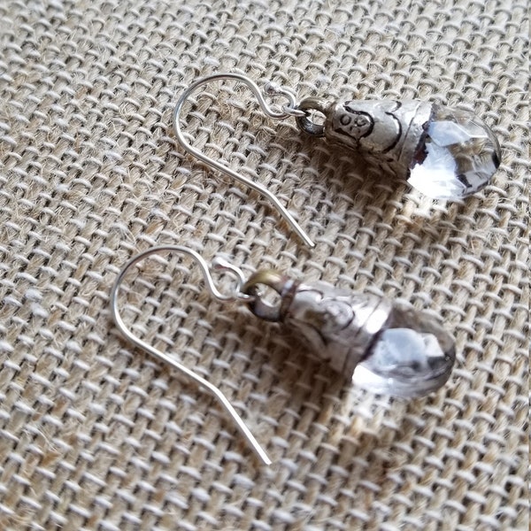 Tiny Quartz Drop Earrings, Mini Tribal Crystal Earrings, Minimalist Boho Stone Dangles, Small Tibetan Quartz Earrings, Small Boho Earring